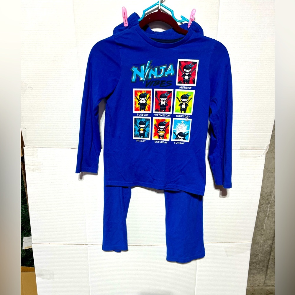 365 KIDS NINJA VIBES GARANIMALS 2-PIECE SLEEPWEAR PJ’s YOUTH BOY BLUE SZ 10